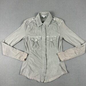 James‎ Perse Shirt Womens Small Gray Corduroy Jersey Sleeves Epaulet Made in USA